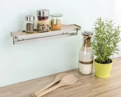 Gewürzregal Wenko Vacuum-Loc mit Reling Premium silber /Bambus