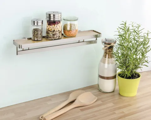 Gewürzregal Wenko Vacuum-Loc mit Reling Premium silber /Bambus