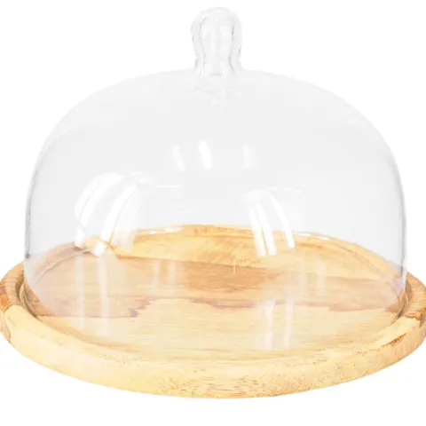 Glasglocke Holzteller Deko Käseglocke Ø22cm H16,5cm Tischdeko