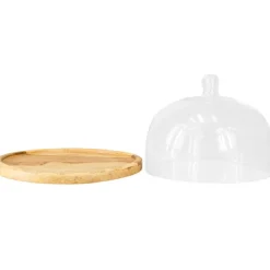 Glasglocke Holzteller Deko Käseglocke Ø22cm H16,5cm Tischdeko