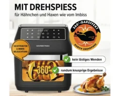 GOURMETmaxx MINI-Backofen 12 l Touchdisplay, Drehspieß - 1700 W Nutzvolumen 12 l Maße BxHxT 32,5 cm x 34,5 cm x 35,8 cm