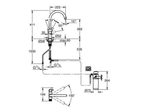 GROHE Küchenarmatur mit Filterfunktion GROHE BLUE PURE chrom 30593000
