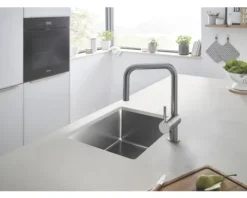 GROHE Küchenarmatur mit Handbrause MINTA hard graphite gebürstet 32322AL2