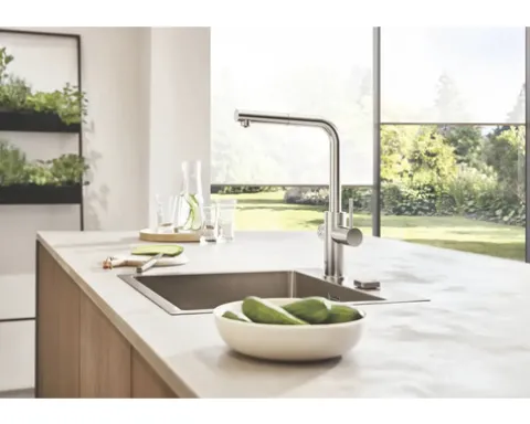 GROHE Küchenarmatur mit Sprudel GROHE BLUE HOME supersteel matt 31539DC0