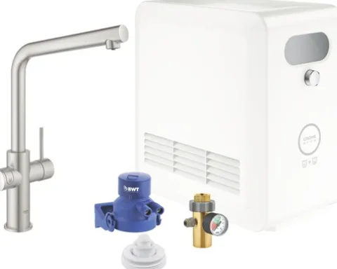 GROHE Küchenarmatur mit Sprudel GROHE BLUE PRO supersteel matt 31347DC3