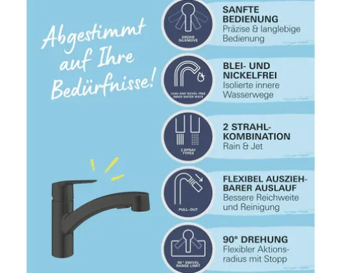 Grohe Quickfix Küchenarmatur mit Handbrause START 2021 schwarz matt 303072431
