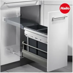 Hailo 3663101 Abfallsammler 2 x 15 L Kunststoff/Metall dunkelgrau für 30 cm Schrank