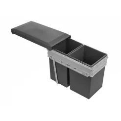 Hailo 3663101 Abfallsammler 2 x 15 L Kunststoff/Metall dunkelgrau für 30 cm Schrank