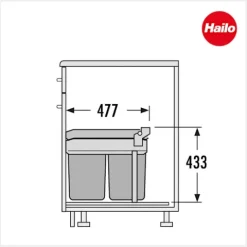 Hailo 3663101 Abfallsammler 2 x 15 L Kunststoff/Metall dunkelgrau für 30 cm Schrank