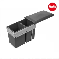 Hailo 3663101 Abfallsammler 2 x 15 L Kunststoff/Metall dunkelgrau für 30 cm Schrank