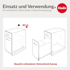 Hailo 3663101 Abfallsammler 2 x 15 L Kunststoff/Metall dunkelgrau für 30 cm Schrank