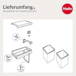 Hailo 3663101 Abfallsammler 2 x 15 L Kunststoff/Metall dunkelgrau für 30 cm Schrank