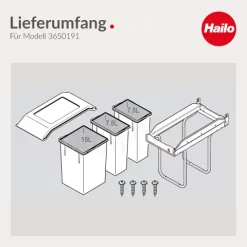 HAILO 3650191 Einbau-Abfallsammler 29 L Swing Mülltrennsystem Kunststoff/Metall dunkelgrau Drehtürschrank