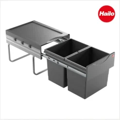 HAILO 3641521 Raumspar Tandem Einbau-Abfallsammler 36 L Metall/Kunststoff dunkelgrau Drehtürschrank