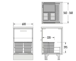 Hailo Abfallsammler 3301634 Allegro 34 Liter Kunststoff dunkelgrau für 60 cm Schubkastenauszug