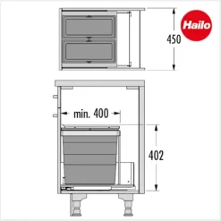 Hailo Abfallsammler 10000222 Einbau-Abfalleinsatz 36 l Kunststoff/Metall dunkelgrau für 45 cm Schubkasten