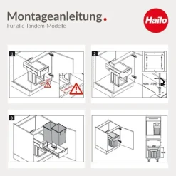 Hailo Abfallsammler 3666131 für TZ Swing Terzett 3x10 Liter Mülltrennsystem Kunststoff Küchenschrank Einbau
