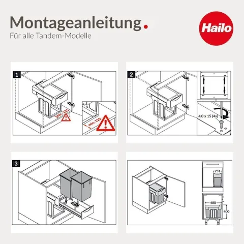 Hailo Abfallsammler 3666131 für TZ Swing Terzett 3x10 Liter Mülltrennsystem Kunststoff Küchenschrank Einbau