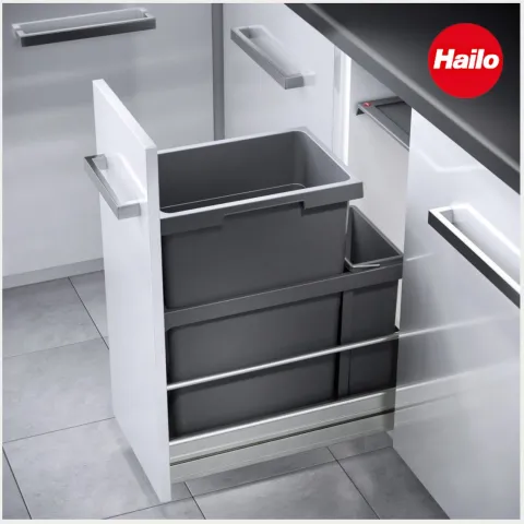 Hailo Abfallsammler 3669101 Inset Tandem 38+7 Liter dunkelgrau Kunststoff Metall
