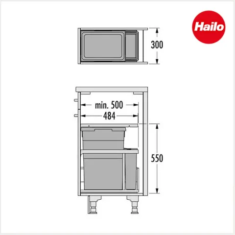 Hailo Abfallsammler 3669101 Inset Tandem 38+7 Liter dunkelgrau Kunststoff Metall