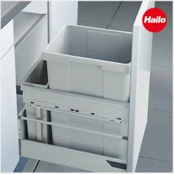 Hailo Abfallsammler 3614301 Inset Tandem 38+7 Liter hellgrau Kunststoff Metall