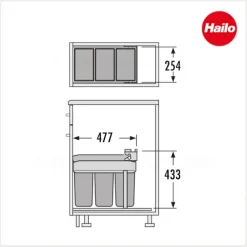 Hailo Abfallsammler 3663131 Inset Terzett 3x10 Liter 30 cm dunkelgrau