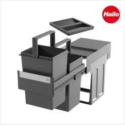 Hailo Abfallsammler 26 L 3666903 Einbaumülleimer Kunststoff/Metall dunkelgrau für Drehtürschrank mit Biodeckel