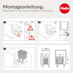 Hailo Abfallsammler 26 L 3666903 Einbaumülleimer Kunststoff/Metall dunkelgrau für Drehtürschrank mit Biodeckel
