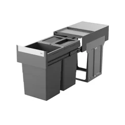 Hailo Abfallsammler 26 L 3666903 Einbaumülleimer Kunststoff/Metall dunkelgrau für Drehtürschrank mit Biodeckel