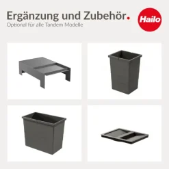 Hailo Abfallsammler 26 L 3666903 Einbaumülleimer Kunststoff/Metall dunkelgrau für Drehtürschrank mit Biodeckel