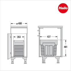 Hailo Abfallsammler 26 L 3666903 Einbaumülleimer Kunststoff/Metall dunkelgrau für Drehtürschrank mit Biodeckel