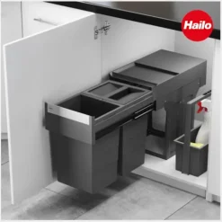 Hailo Abfallsammler 26 L 3666903 Einbaumülleimer Kunststoff/Metall dunkelgrau für Drehtürschrank mit Biodeckel