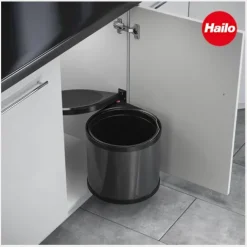 Hailo Abfallsammler 12 L 3512071 Einbaumülleimer dunkelgrau/schwarz für Drehtürschrank