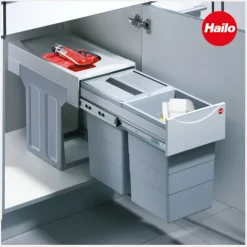 Hailo Abfallsammler 30 Liter Tandem 3666821 Mülltrennsystem Kunststoff grau Küchenschrank Drehtür Biodeckel
