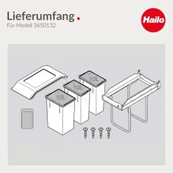 Hailo Abfallsammler 30 Liter Terzett 3650132 Mülltrennsystem Kunststoff grau Küchenschrank Drehtür