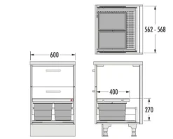 Hailo Abfallsammler 28 Liter 3201613 Allegro 270 Einsatz Kunststoff hellgrau für 60 cm Auszug