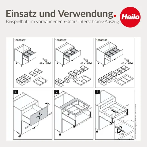 Hailo Abfallsammler 34 Liter 10000507 Separato M 600 2x17 L dunkelgrau für 60 cm Frontauszug