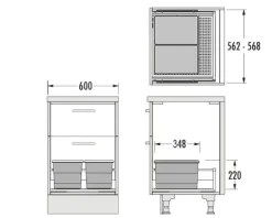 Hailo Abfallsammler 28 Liter 3301612 Allegro 220 Kunststoff dunkelgrau für 60 cm Schubkastenauszug