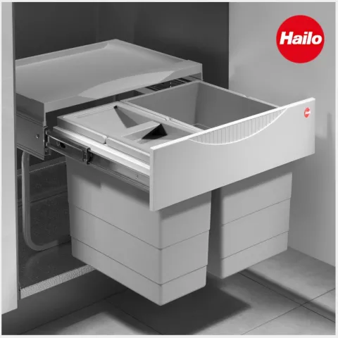 Hailo Abfallsammler 30 Liter 3644702 TR Swing Raumspar-Tandem-S grau für Spülenunterschrank