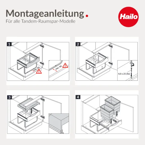 Hailo Abfallsammler 3644732 TR Swing Raumspar Tandem S 2x8,5+12 L Einbaumülleimer signalgrau