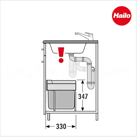 Hailo Abfallsammler 3644732 TR Swing Raumspar Tandem S 2x8,5+12 L Einbaumülleimer signalgrau
