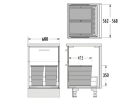 HAILO Allegro 3301752 Abfallsammler Einsatz 56 L Kunststoff dunkelgrau für 60 cm Auszug
