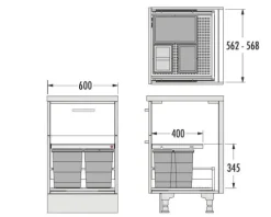 HAILO Allegro 3301635 Abfallsammler Einsatz 34 L Kunststoff/Metall dunkelgrau für 60 cm Auszug