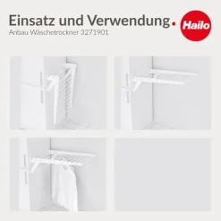 Hailo Anbau Wäschetrockner 3271901 klappbar 525 x 820 x 300 mm Metall weiß für 60 cm Schrank