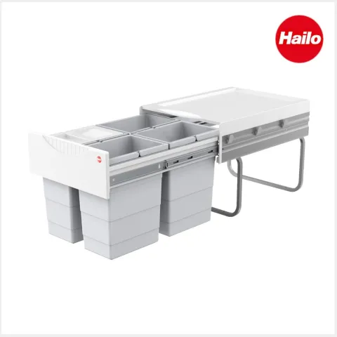 Hailo AS 3643141 Raumspar Tandem Abfallsammler 32 l hellgrau für Drehtür