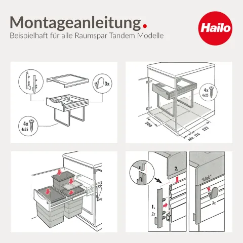 Hailo AS 3643141 Raumspar Tandem Abfallsammler 32 l hellgrau für Drehtür