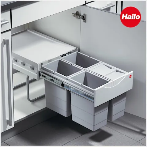 Hailo AS 3643141 Raumspar Tandem Abfallsammler 32 l hellgrau für Drehtür