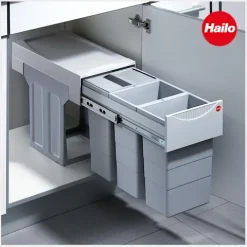 Hailo Einbau-Abfallsammler 30 L 3666841 Metall/Kunststoff hellgrau für Drehtürschrank