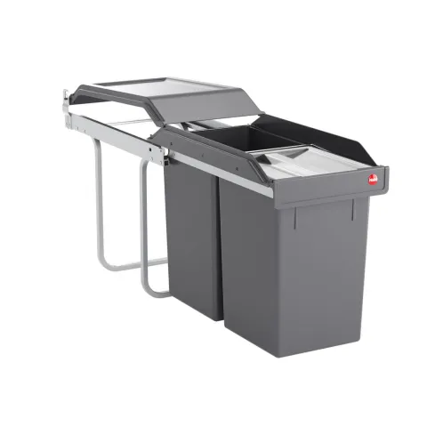HAILO Einbau-Abfallsammler 2x15 L 3650102 AS Tandem Mülltrennsystem Kunststoff dunkelgrau Küchenunterschrank