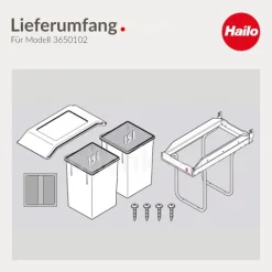 HAILO Einbau-Abfallsammler 2x15 L 3650102 AS Tandem Mülltrennsystem Kunststoff dunkelgrau Küchenunterschrank